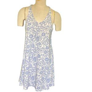 H&M Basic Sz XS V-Neck Knot-Back Floral Botanical Print Sundress Blue White 129T